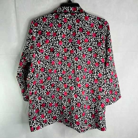 Kate Spade NY Black Red Poppy Floral Button Front Sleep Pajama Top Size Medium - Picture 2 of 9